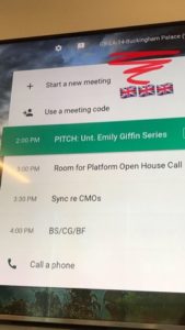 meeting schedule labeled, “PITCH: Unt. Emily Giffin Series”