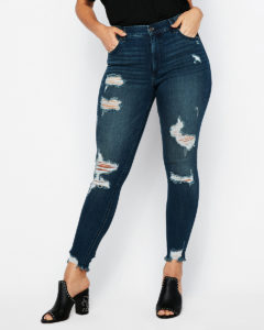 $88 high waisted ripped denim perfect stretch and ankle leggings from express.com