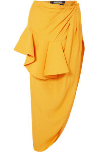 Jacquemus Sol ruffled asymmetric crepe midi skirt for $800 from net-a-porter.com