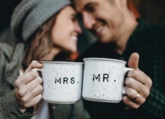 mrs. and mr. coupe with mugs