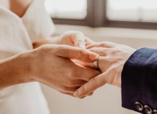 Couple Putting on Wedding Rings