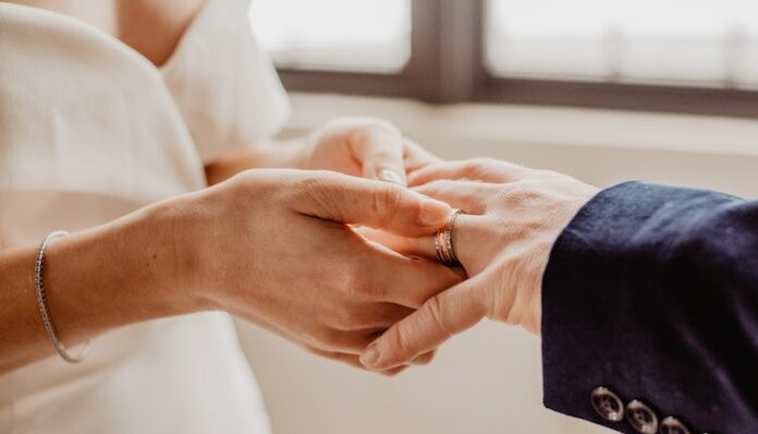 Couple Putting on Wedding Rings