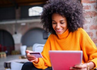 Woman Making Online Purchase After Chat GPT Saves Money