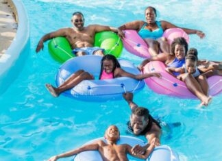 Family Enjoying Lazy River at Water Park