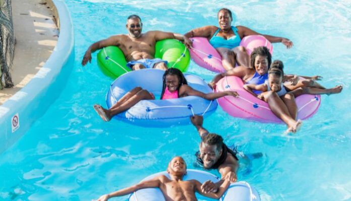 Family Enjoying Lazy River at Water Park
