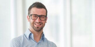 Man Wearing New Glasses