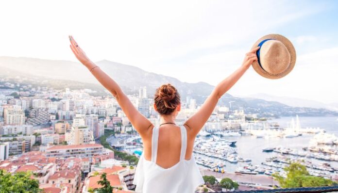 Autumn Travel for Warmth Woman Enjoying Warm Vacation in Southern Europe