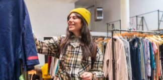 Woman Shopping in Retail Clothing Store