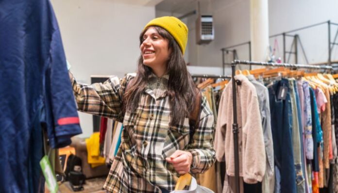 Shopping at Coldwater Creek Woman Shopping in Retail Clothing Store