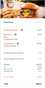 Caviar order from Dugg Burger