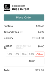 DoorDash Dugg Burger order
